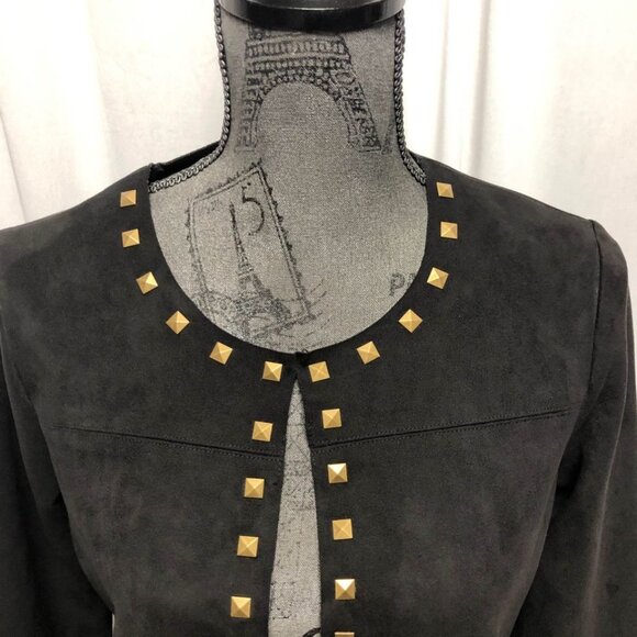 Carmen Marc Valvo Black Studded Faux Suede Jacket Womens Size Small Luxe Blazer - Picture 4 of 9